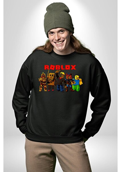 Roblox Oyun Kadın Erkek Siyah Sweatshirt