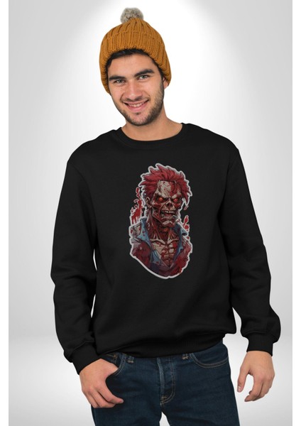 Zombi Kırmızı The Walking Dead Kadın Erkek Siyah Baskılı Sweatshirt