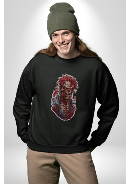 Zombi Kırmızı The Walking Dead Kadın Erkek Siyah Baskılı Sweatshirt