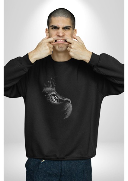Kedi Bakışı Duygusal Kadın Erkek Siyah Sweatshirt fiyatları