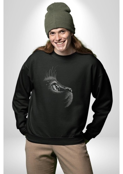 Kedi Bakışı Duygusal Kadın Erkek Siyah Sweatshirt fırsatları