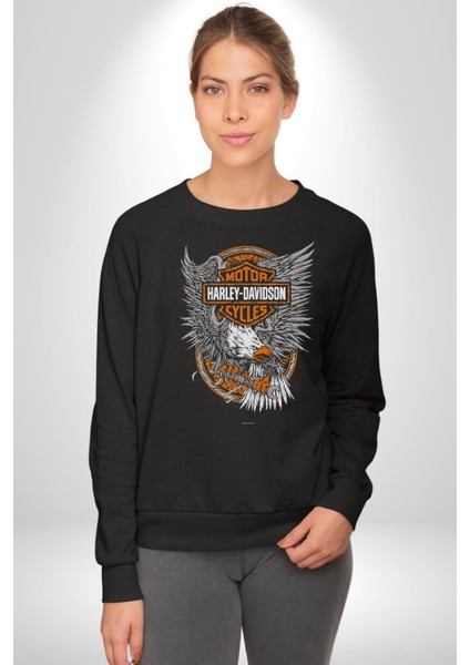 Motor Harley Davidson Kadın Erkek Siyah Sweatshirt