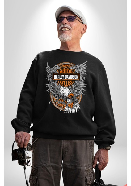 Motor Harley Davidson Kadın Erkek Siyah Sweatshirt