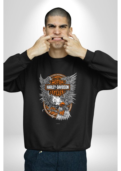 Motor Harley Davidson Kadın Erkek Siyah Sweatshirt