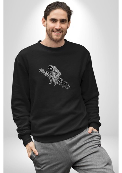 Kask Motorsiklet Dünya Turu Kadın Erkek Siyah Baskılı Sweatshirt