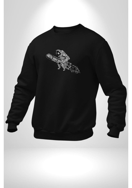 Kask Motorsiklet Dünya Turu Kadın Erkek Siyah Baskılı Sweatshirt