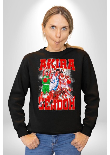 Basketbol Akira Sendoh Anime Slam Dunk Karakter Kadın Erkek Siyah Sweatshirt