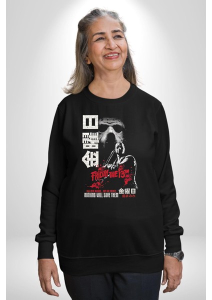 13. Cuma Korku Film Kadın Erkek Siyah Sweatshirt