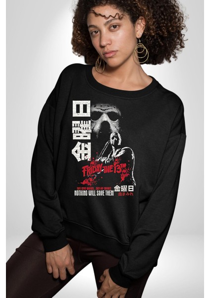 13. Cuma Korku Film Kadın Erkek Siyah Sweatshirt modelleri