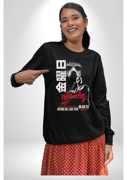 13. Cuma Korku Film Kadın Erkek Siyah Sweatshirt fırsatları