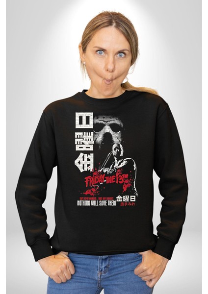 13. Cuma Korku Film Kadın Erkek Siyah Sweatshirt indirimleri