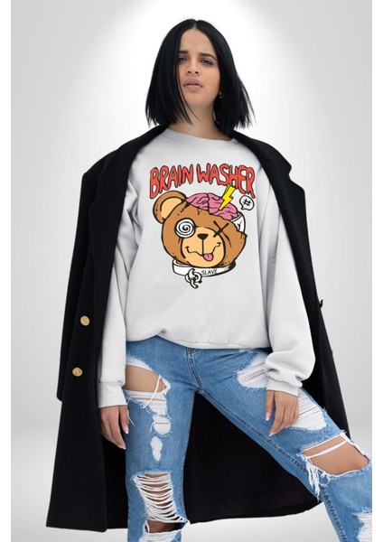 Beyin Yıkama Kadın Erkek Beyaz Sweatshirt