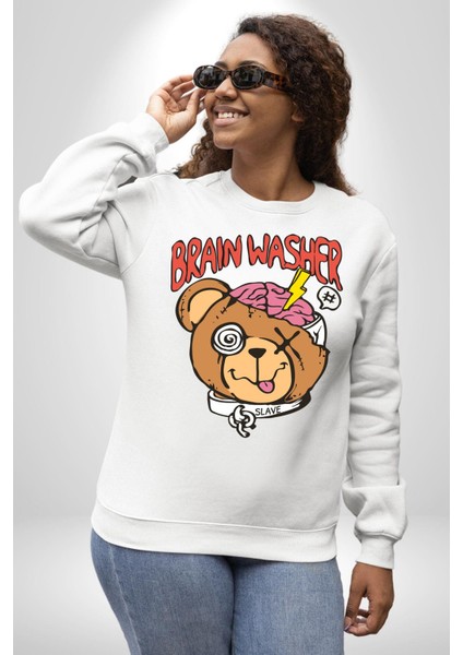 Beyin Yıkama Kadın Erkek Beyaz Sweatshirt fırsatları