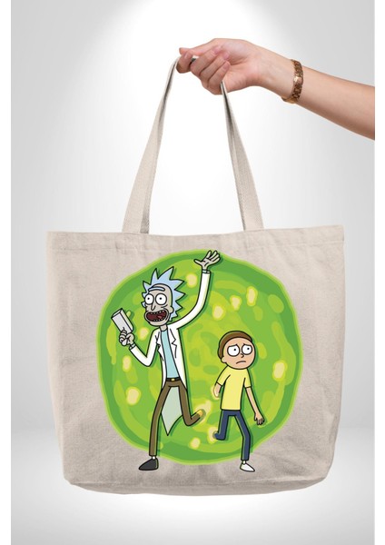 Rick And Morty Portal 47X36X8 Kadın Erkek Kanvas Körüklü Büyük Boy Çanta