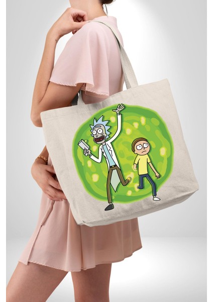 Rick And Morty Portal 47X36X8 Kadın Erkek Kanvas Körüklü Büyük Boy Çanta