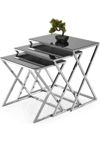 Çapraz Ayna Metal Ayak 3'lü Zigon Sehpa