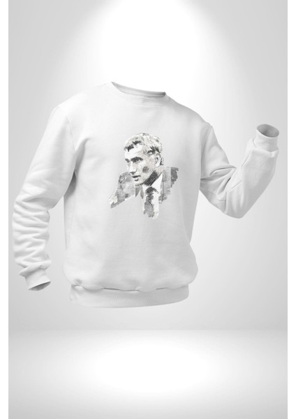 Yılmaz Güney Karakalem Yeşilçam Kadın Erkek  Beyaz Baskılı Sweatshirt