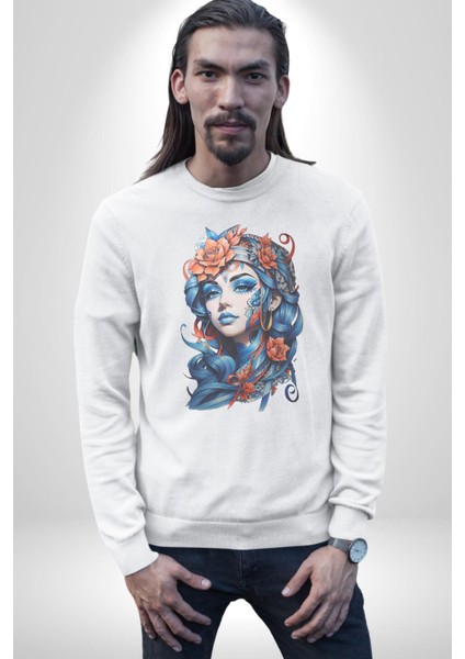 Kızlar Modası Dövme Çiçek Kadın Erkek Beyaz Baskılı Sweatshirt fırsatları