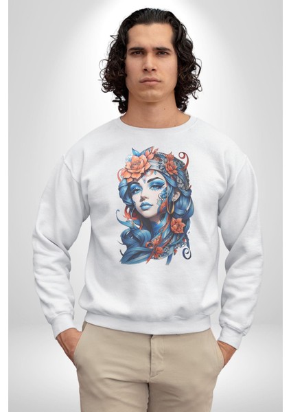 Kızlar Modası Dövme Çiçek Kadın Erkek Beyaz Baskılı Sweatshirt indirimleri