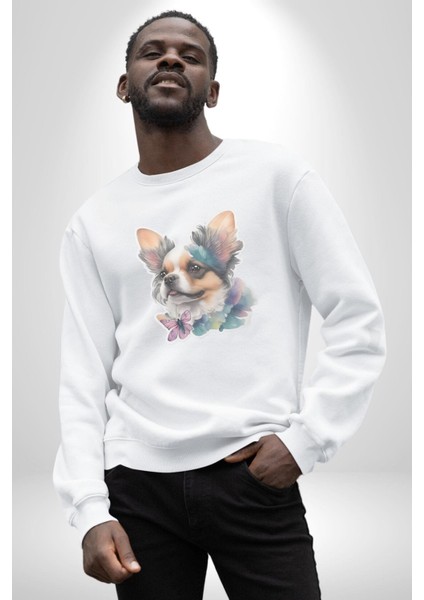 Chihuahua Köpek Kadın Erkek Beyaz Baskılı Sweatshirt