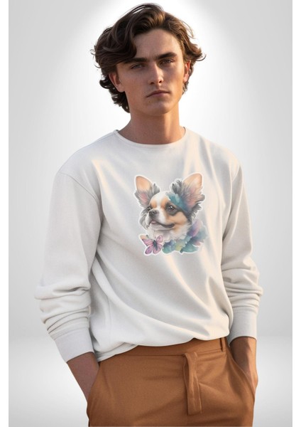 Chihuahua Köpek Kadın Erkek Beyaz Baskılı Sweatshirt