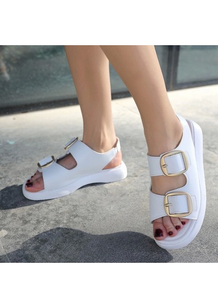 Waria Beyaz Cilt Çift Tokalı Sandalet fırsatları