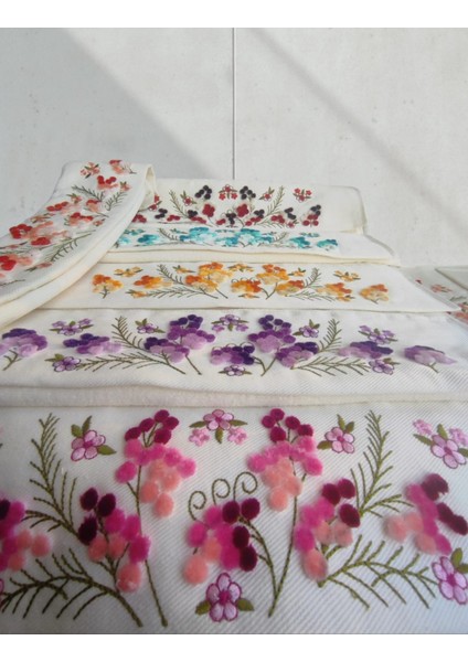 Soft Kadife Havlu 6 Adet 3 Boyutlu Tafting Baskılı 50X90 cm