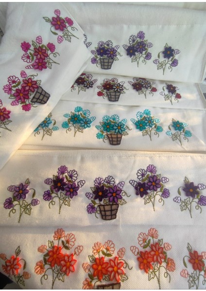 Soft Kadife Havlu 6 Adet 3 Boyutlu Tafting Baskılı 50X90 cm