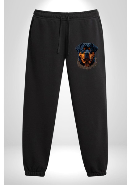 Rottweiler Koca Kafa Pamuklu 3 Iplik Siyah Eşofman Altı Erkek Oversize Kesim Dijital Baskılı indirimleri