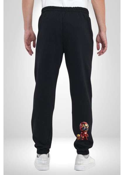 Yenilmezler Avengers Bebek Iron Man Pamuklu 3 Iplik Siyah Eşofman Altı Erkek Oversize Kesim Dijital Baskılı