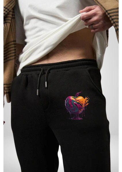 Yağlı Boya Elma Pamuklu 3 Iplik Siyah Eşofman Altı Erkek Oversize Kesim Dijital Baskılı fiyatları