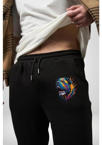 Köpek Saint Bernard Havlama Pamuklu 3 Iplik Siyah Eşofman Altı Erkek Oversize Kesim Dijital Baskılı fiyatları