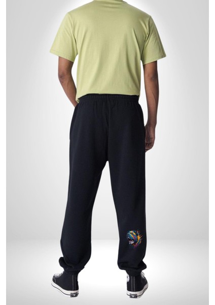 Köpek Saint Bernard Havlama Pamuklu 3 Iplik Siyah Eşofman Altı Erkek Oversize Kesim Dijital Baskılı fırsatları