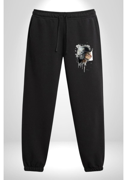 Kaket Polis Kedi Pamuklu 3 Iplik Siyah Eşofman Altı Erkek Oversize Kesim Dijital Baskılı fırsatları