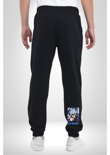 Jujutsu Vintage Washed - Megumi Gojo Anime Manga 3 Iplik Erkek Baskılı Siyah Eşofman Altı fırsatları