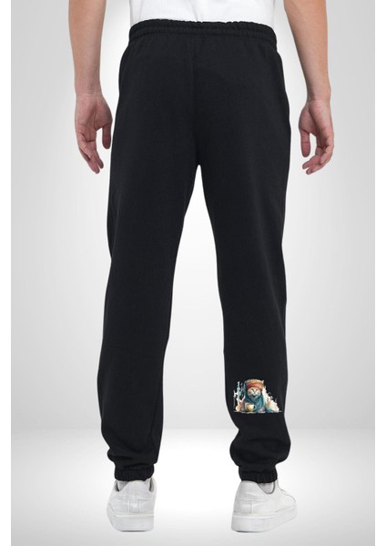 Türk Kahvesi Kedi Pamuklu 3 Iplik Siyah Eşofman Altı Erkek Oversize Kesim Dijital Baskılı modelleri