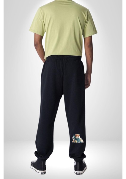 Türk Kahvesi Kedi Pamuklu 3 Iplik Siyah Eşofman Altı Erkek Oversize Kesim Dijital Baskılı indirimleri