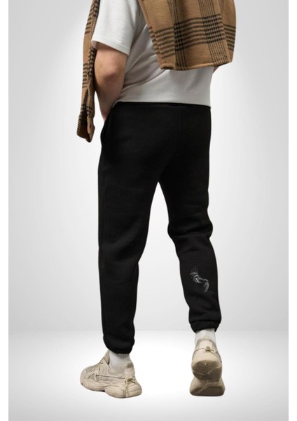 Kedi Bakışı Duygusal 3 Iplik Erkek Baskılı Siyah Eşofman Altı fiyatları