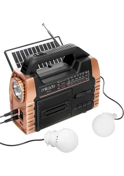 Mikado MDR-325 Ahşap Usb- Tf Destekli Fm/am/sw/bt+Solar+Power Bank 3 Band Klasik Radyo