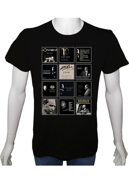 Unisex T-Shirt Siyah 'atatürk/10 Kasım' 2baskılı 2xl