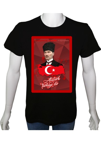 Unisex T-Shirt Siyah 'atatürk/atatürk Türkiyedir' Baskılı M