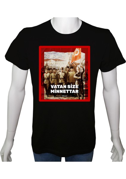 Unisex T-Shirt Siyah 'atatürk/vatan Size Minnettar' Baskılı L