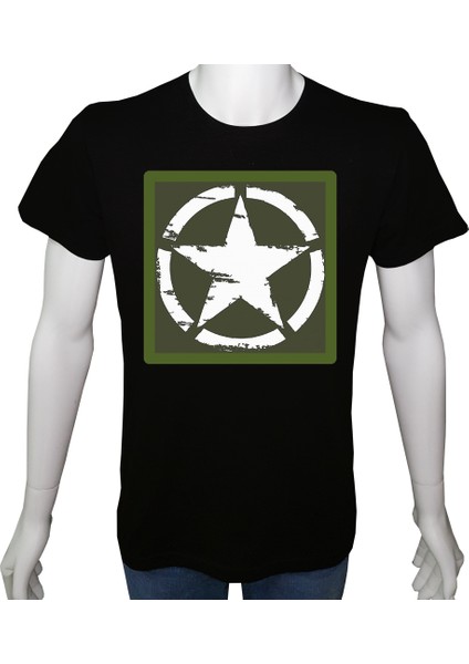 Unisex T-Shirt Siyah 'asker&taktik / Yıldız' Baskılı S