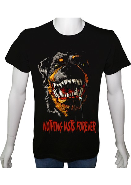 Unisex T-Shirt Siyah 'aforizma / Hiçbir Şey Sonsuza Kadar Sürmez' Baskılı L