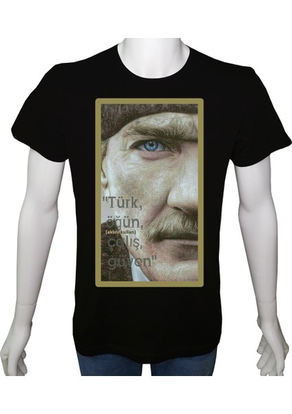 Unisex T-Shirt Siyah 'atatürk/türköğünçalışgüven' 2baskılı M