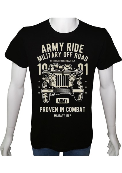 Unisex T-Shirt Siyah 'asker&taktik / Jeep' Baskılı 2xl