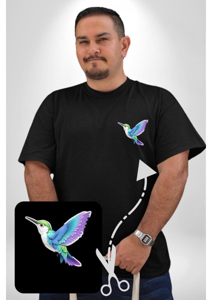 Sinek Kuşu Renkli Siyah Büyük Beden Kadın Basic Minimal Baskılı Tişört fiyatları