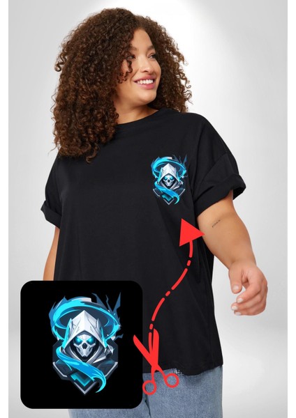 Buzların Efendisi Kurukafa Siyah Büyük Beden Kadın Basic Minimal Baskılı Tişört fiyatları