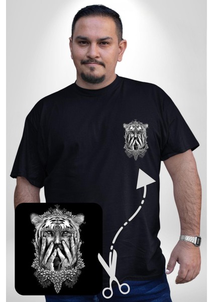 Yarım Insan Yarım Leopar Mutant Leopar Kral Siyah Büyük Beden Kadın Basic Minimal Baskılı Tişört modelleri