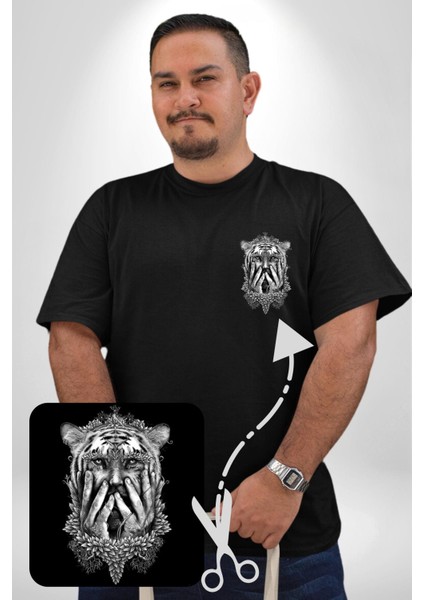 Yarım Insan Yarım Leopar Mutant Leopar Kral Siyah Büyük Beden Kadın Basic Minimal Baskılı Tişört fırsatları